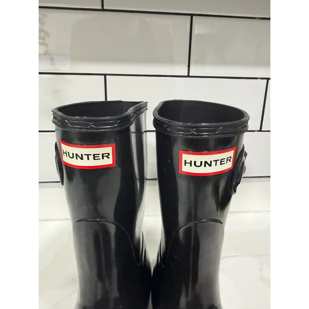 Hunter Original Short Gloss Rain Boots Black Womens Size 7